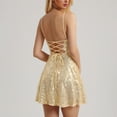 thumbnail image 5 of Robes Midi d'Été Scintillantes à Paillettes pour Femmes, Robes pour Adolescentes, Robes Courtes pour Femmes avec Poches, Bretelles Spaghetti, Encolure Drapée, Robe de Bal Cocktail, 5 of 5