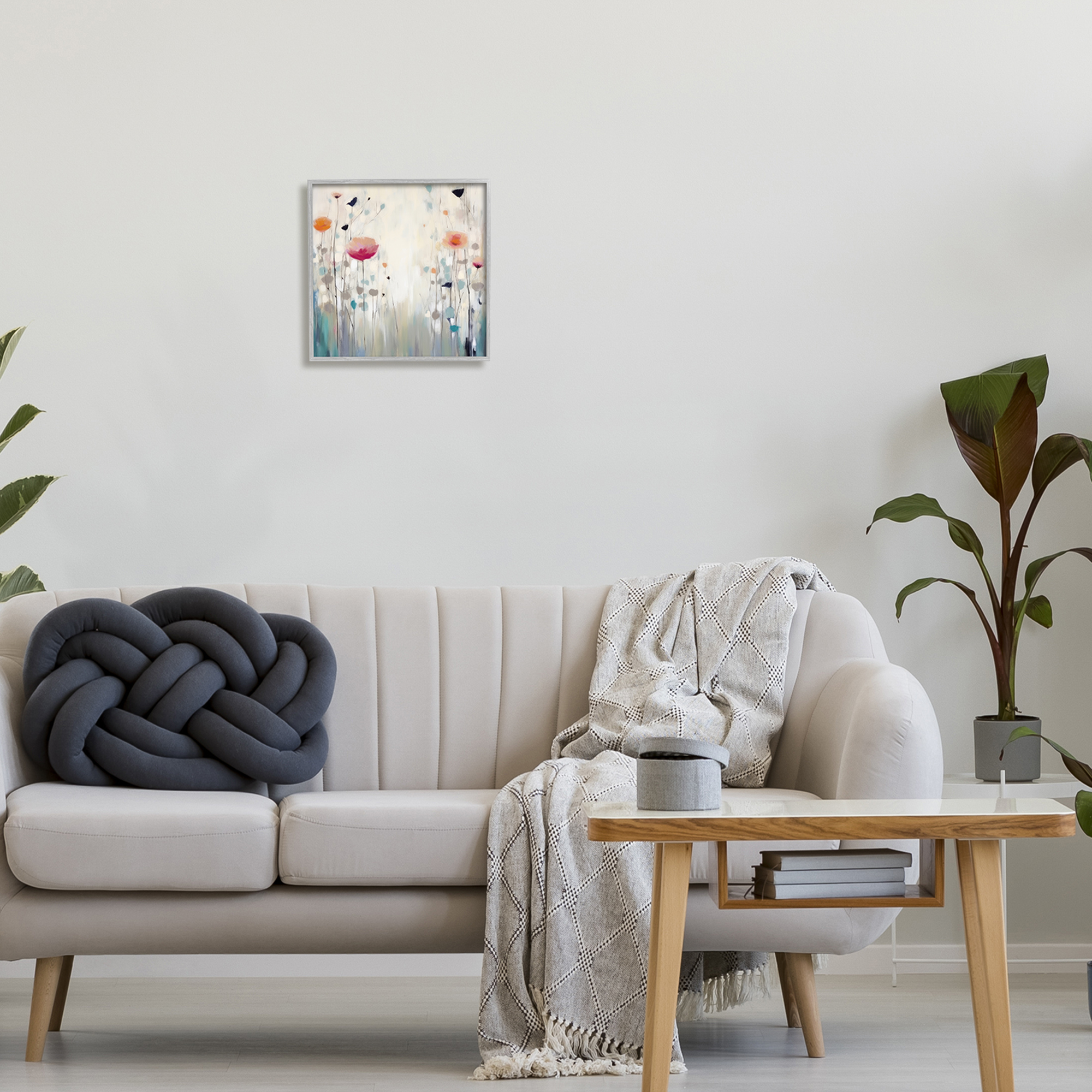Stupell Industries Pastel Poppies Painting Botanical & Floral Painting Gray Framed Art Print Wall Art, 12 x 12