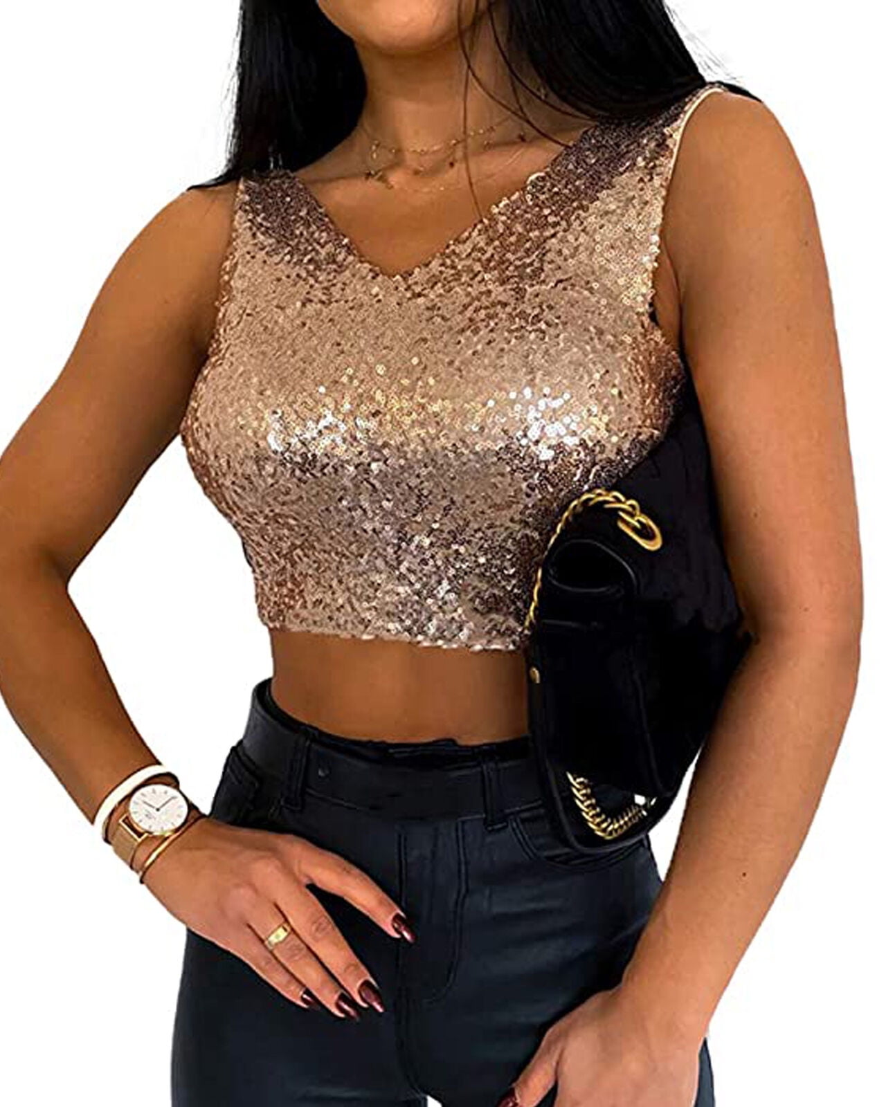 sequin sleeveless crop top