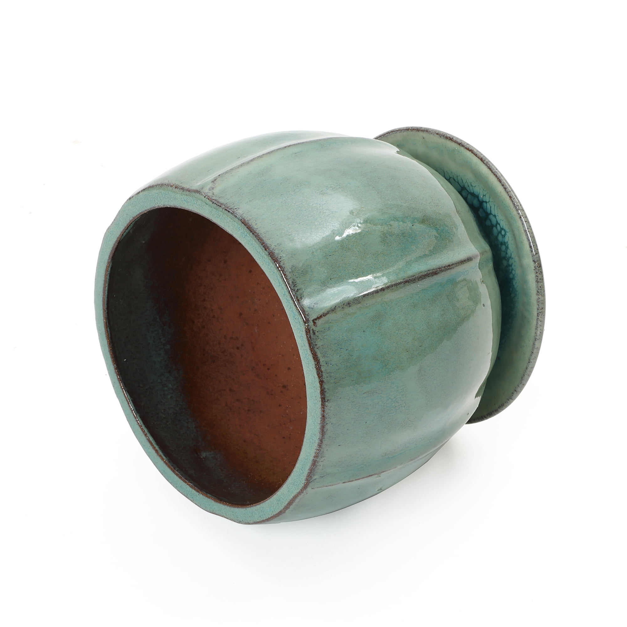 LuxenHome 11.5" Dia Jade Green Large Round Ceramic Planter with Attached Saucer, Glazed Indoor Outdoor Planter Pot for Indoor Outdoor Use
