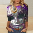 thumbnail image 2 of CKpwisy Women's Mardi Gras Carnival Tshirts Casual Basic 3/4 Sleeve Crewneck Fancy Mask Graphic Blouses Tops Fashion 2025 Three Quarter Length Outfit Deal of The Day Prime Today, 2 of 5