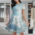 thumbnail image 2 of Blue Sky Clouds Print Women's Classic Swing Skater Dress Casual Work Party Cocktail Dresses, 2 of 6