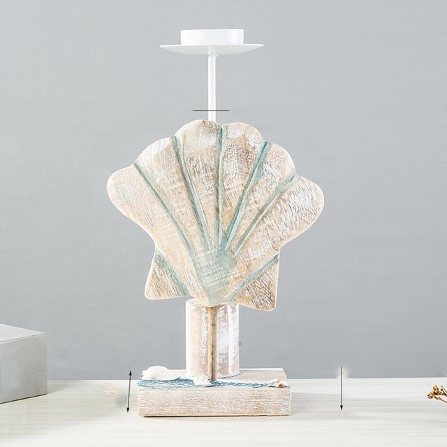 Candelabro de madera maciza tallado en forma de pez, adornos decorativos, artesanías, mesa de exhibición de estrellas de mar de madera
