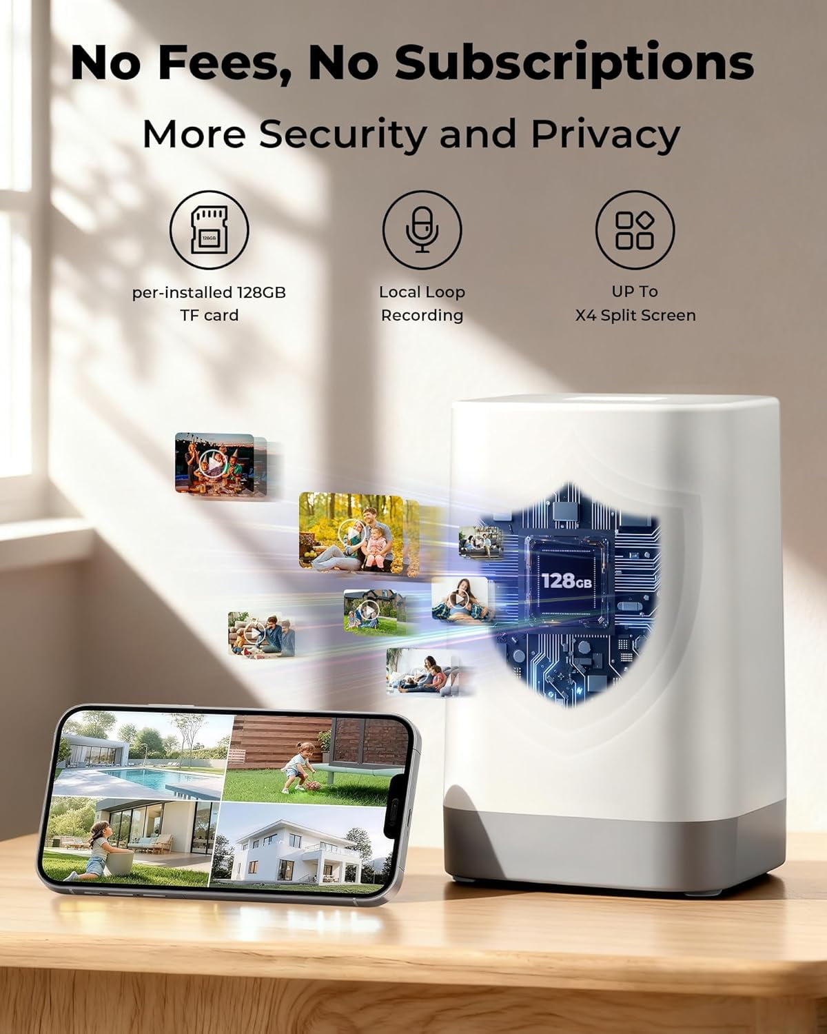 Security Cameras Wireless Outdoor, 5G&2.4G WiFi Cameras for Home Security, No Subscription needed, 2 Cam-Kit,4MP Solar Powered Security Cameras System, 360°PTZ,128GB Local Storage, Color Night Vision