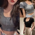 thumbnail image 3 of BUYISI Basic Simple Womens Slim fit Short Crew neck T-shirt Fashion Short sleeve top Grey L, 3 of 5