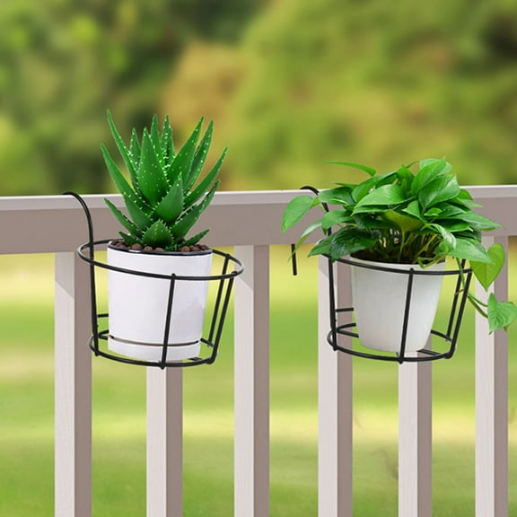 Beaupretty 2Pcs Black Metal Hanging Planters for Deck Railing with Space Saving Elegant Design