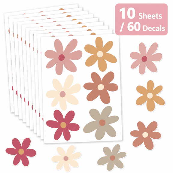 HandyJoy 10 Sheets Boho Flower Wall Decals – Peel & Stick Vinyl Floral Stickers (3.6"-4.1"), Removable Neutral Daisy Wall Art for Room, Dorm & Home Decor