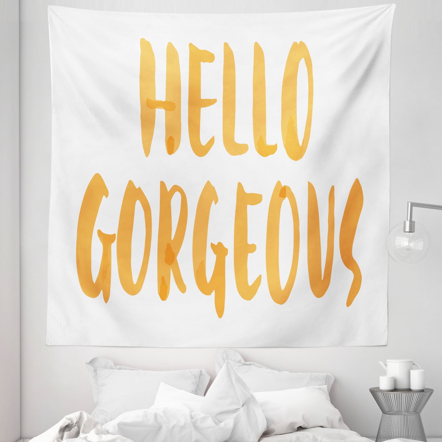 Hello Gorgeous Tapestry Brush Lettering Hello Gorgeous Words on White Background Fabric Wall Hanging Decor for Bedroom Living Room Dorm 5 Sizes White and Apricot by Ambesonne Walmart