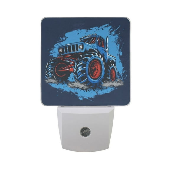 Cool Monster Truck LED Night Light Dusk to Dawn Sensor 2 Pack Plug-in Soft Light Nightlights for Bedroom Bathroom Nursery Hallway Kitchen