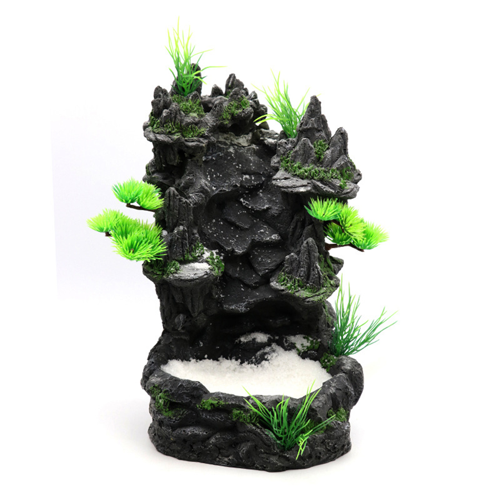 HEMLBOYW Aquarium Sand Waterfall Mountain Tree View Fish for Decorations Small Terrain Scenery Ornament for Habitat