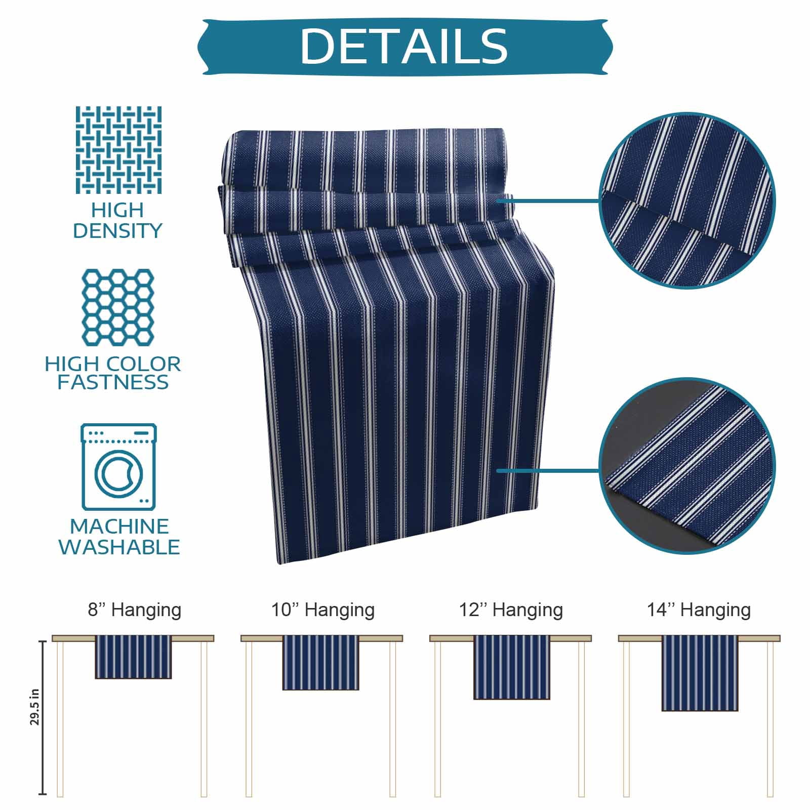 ERUNPONLY Navy Blue Striped Table Runner - 48 Inch Long Navy Blue White Farmhouse Stripes Cotton and Linen Blended Dress Scarves Farmhouse Table Runner for Kitchen Dining, Coffee Table, 13" x 48"