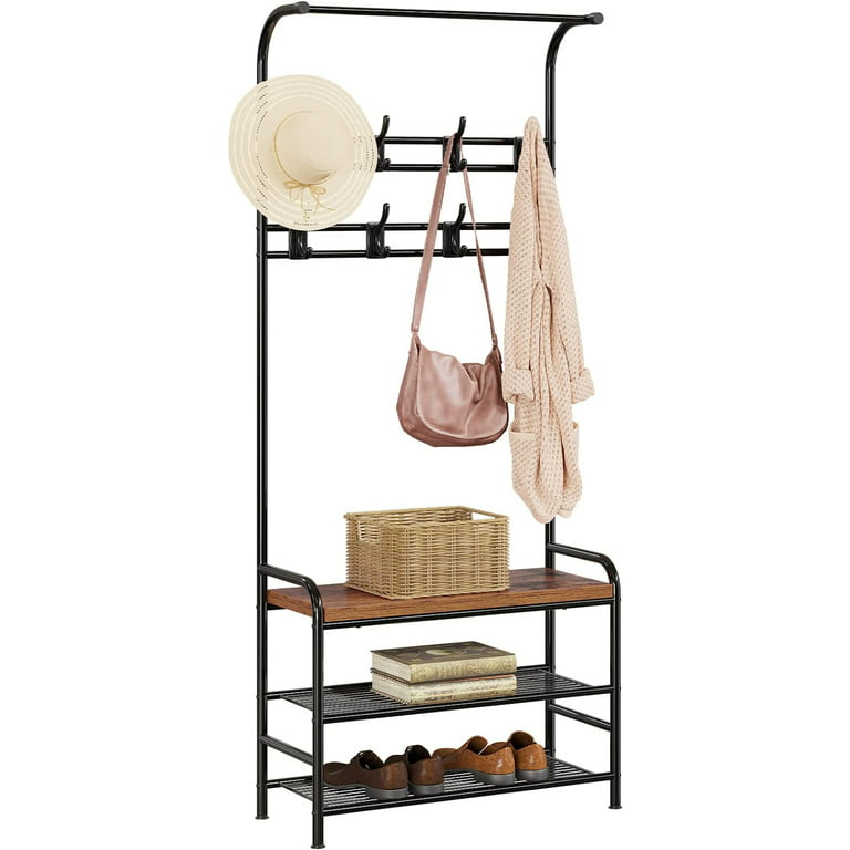 Coat Rack with Shoe Rack , Mirrors ，Hooks, Umbrella Rack ， Storage Bag, and  Small Cute Side Bench