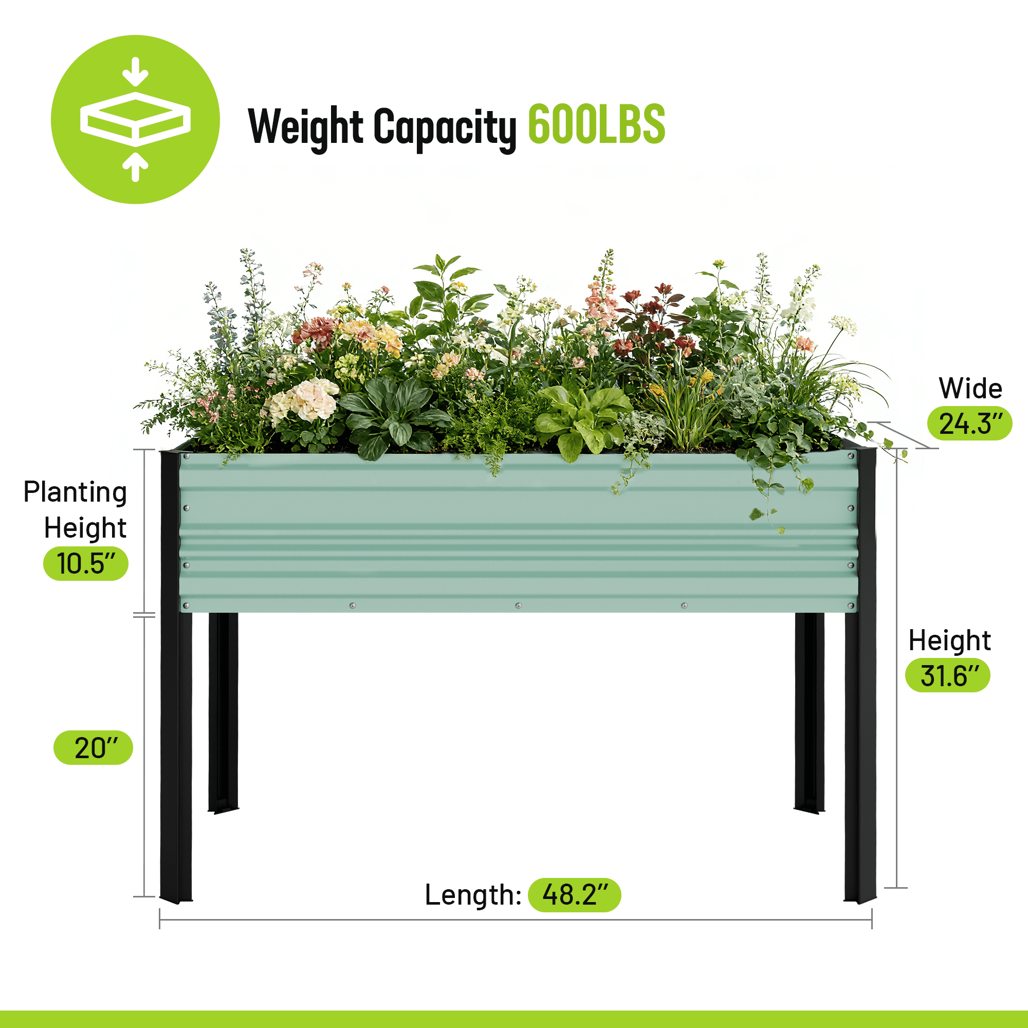 WORKPRO 48x24x32in Outdoor Galvanized Raised Garden Bed with Legs-Light Green