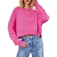 thumbnail image 3 of Women'S Oversized Batwing Sweaters Fall Outfits Trendy Crewneck Knit Side Slit Fashion Pullover Tops Rose Red XL, 3 of 9