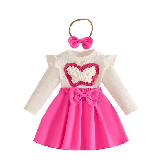 MEZZALL Girls Long Sleeve Bowknot Ribbed Dress Headbands Set O-Neck Adorable Dresses
