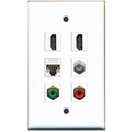 RiteAV - 2 HDMI 1 Port RCA Red 1 Port RCA Green 1 Port Coax Cable TV- F-Type 1 Port Cat5e Ethernet White Wall Plate