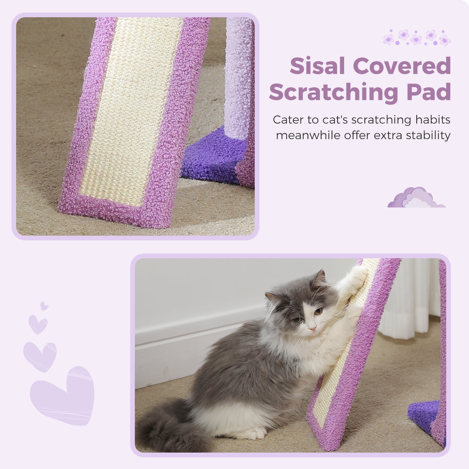 Pefilos 32" Cat Tree Tower, Cute Cat Condo with Sisal Scratching Ramp, Cozy Hammock and Removable Top Bed Perch for Indoor Kittens, Purple