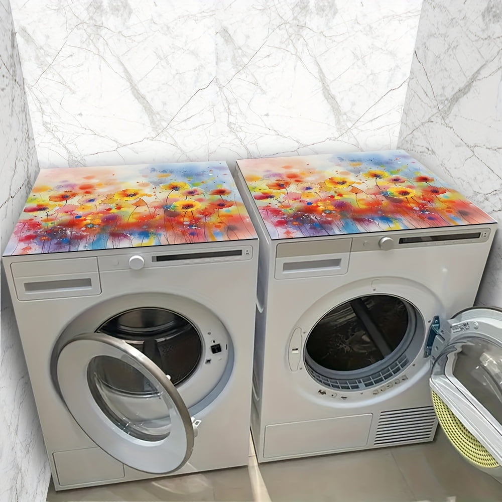 1pc, Dish Drying Pad, Spring Theme Colorful Floral Pattern Washing Machine Dust Cover Mat, Countertop Absorbent Pad, Washstand Drain Mat, Washstand Cup Mat, Kitchen Accessories, Bathroom Accessories