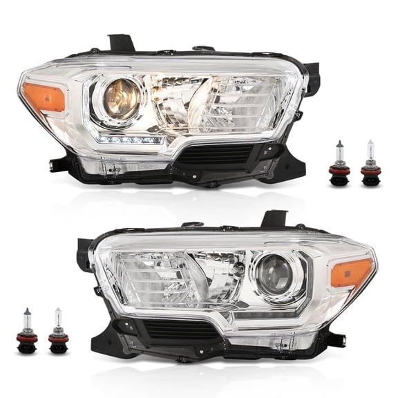 Headlights Headlamps w/LED DRL Clear Lens Chrome Housing Amber Reflector Left & Right Fit For 2016-2022 Toyota Tacoma
