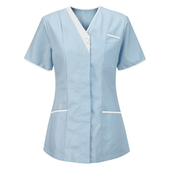 Lolmot Plus Size Scrubs for Women Nurses Tunic Uniform Clinic Carer V-Neck Protective Clothing Tops Workwear Solid Color Scrubs with Pockets