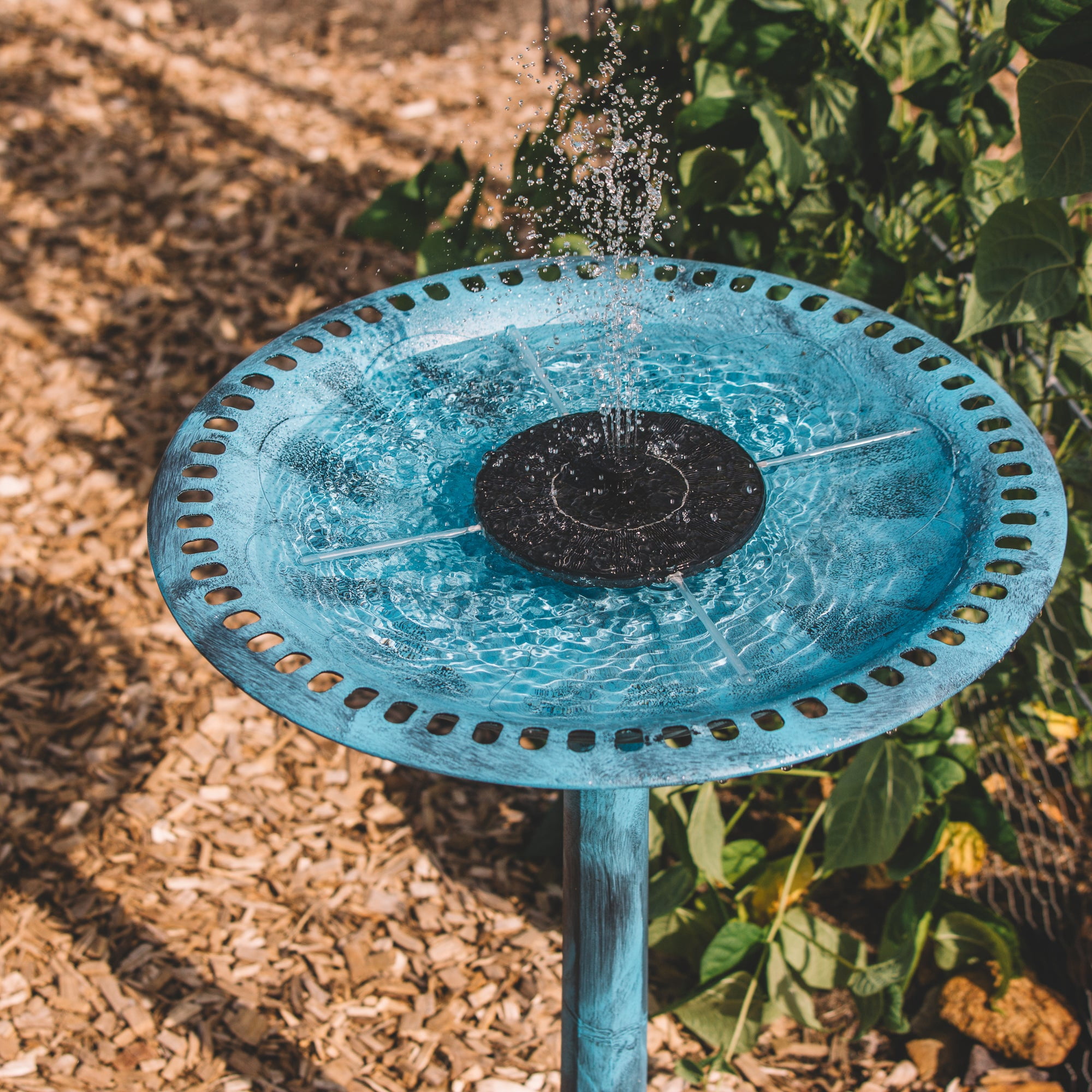 Backyard Expressions Solar Pump Outdoor Bird Bath Fountain, Antique Blue Finish