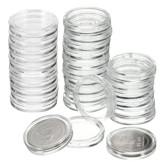 Uxcell Dollar Coin Holders, Plastic Coin Capsule Coin Collection Supplies Container Clear 21mm 50 Pcs