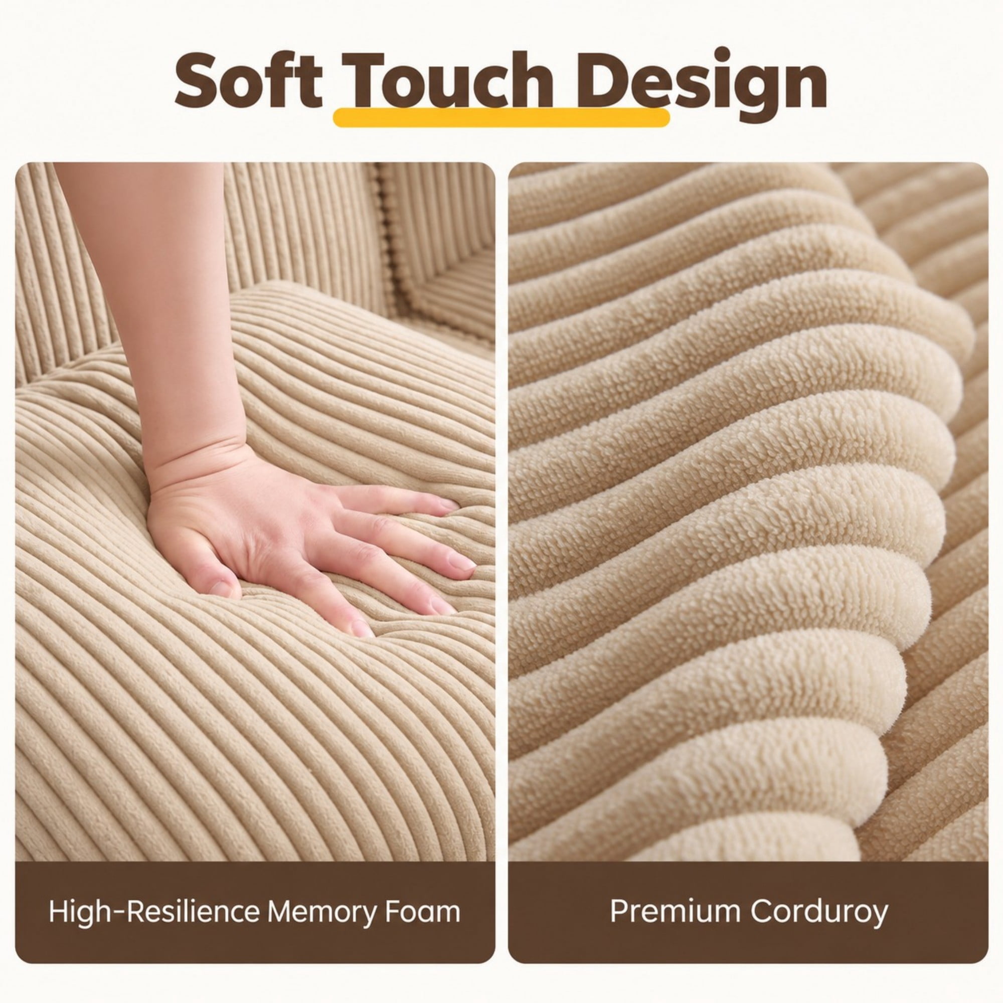DEALTOPS 81" Modern Corduroy Floor Sofa, Modular 2-Seater Cloud Couch with Deep Seats & 2 Pillows, Beige