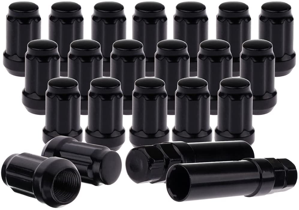 SCITOO 20PCS Black Lug Nuts 1.38' Tall, 1/2'-20 Thread, with 2 Keys, Fits for Dodge for Ford for Lincoln Aviator/Town Car for Mazda B2500/ B3000/ B4000 for Mercury Mountaineer 1970-2011