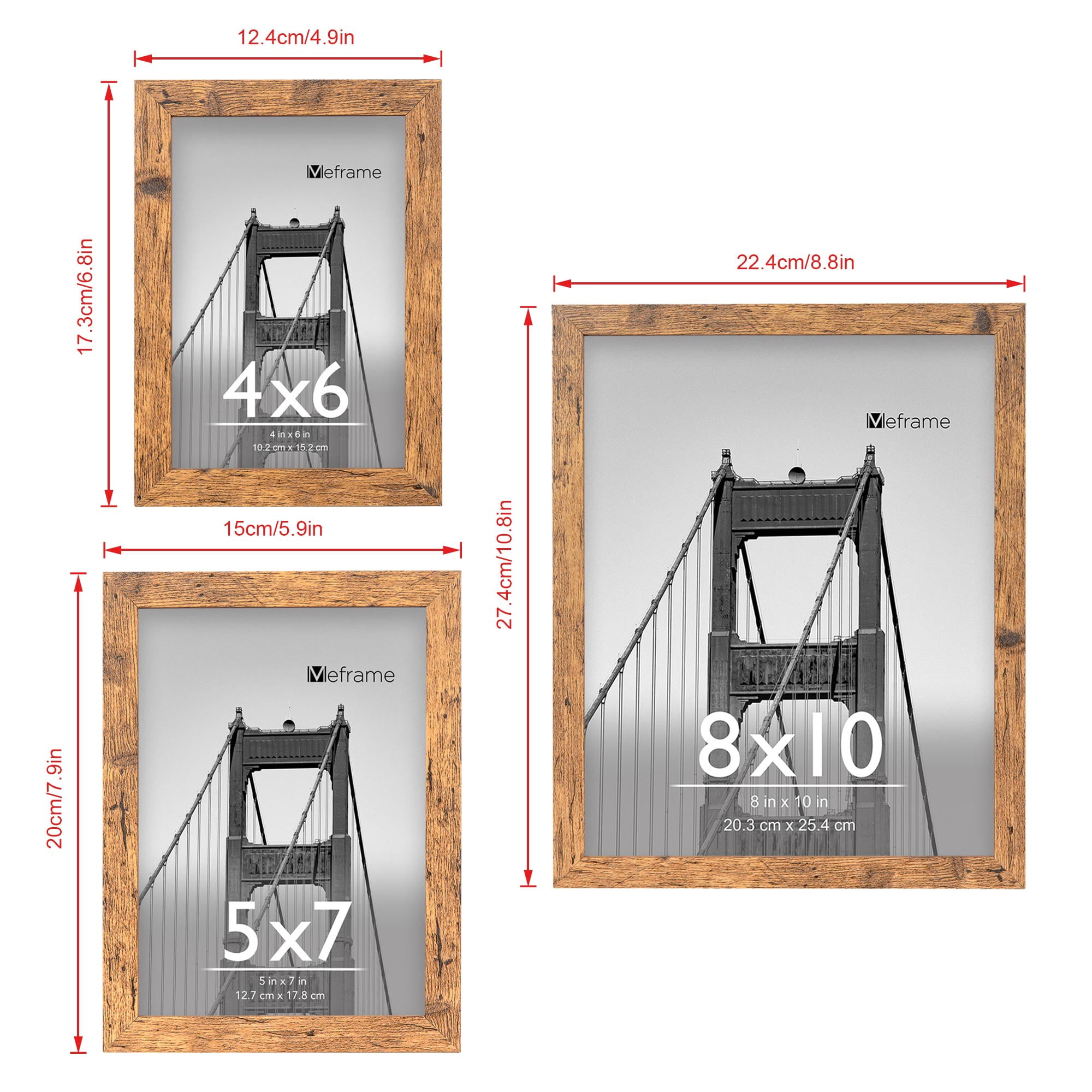 Meframe 10PACK Wooden Collage Picture Frame Set, Wall and Tabletop Display Photo Frames, Multiple Sizes Including 8x10, 5x7, 4x6, Brown