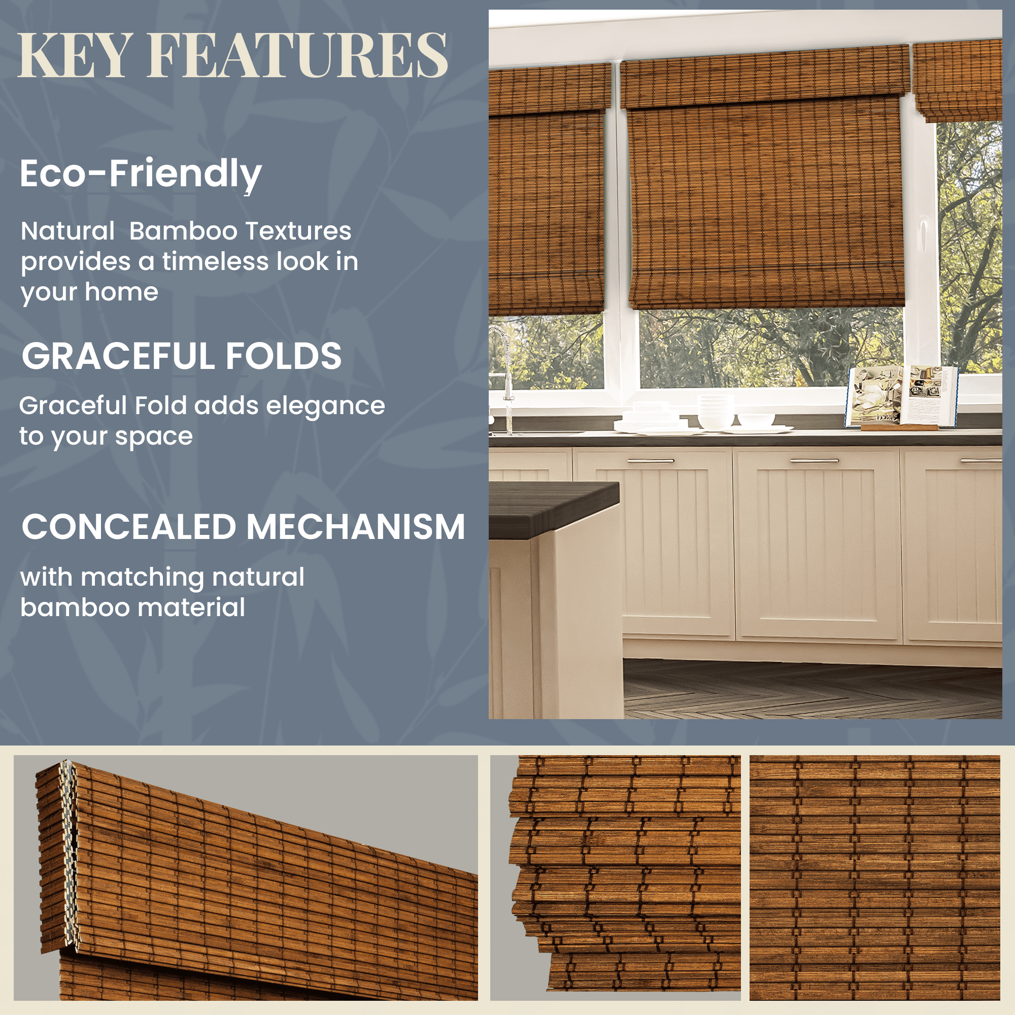 Natural Woven Light Filtering Cordless Bamboo Roman Shades for Windows, 29.5 in. W x 36 in. L, Frost
