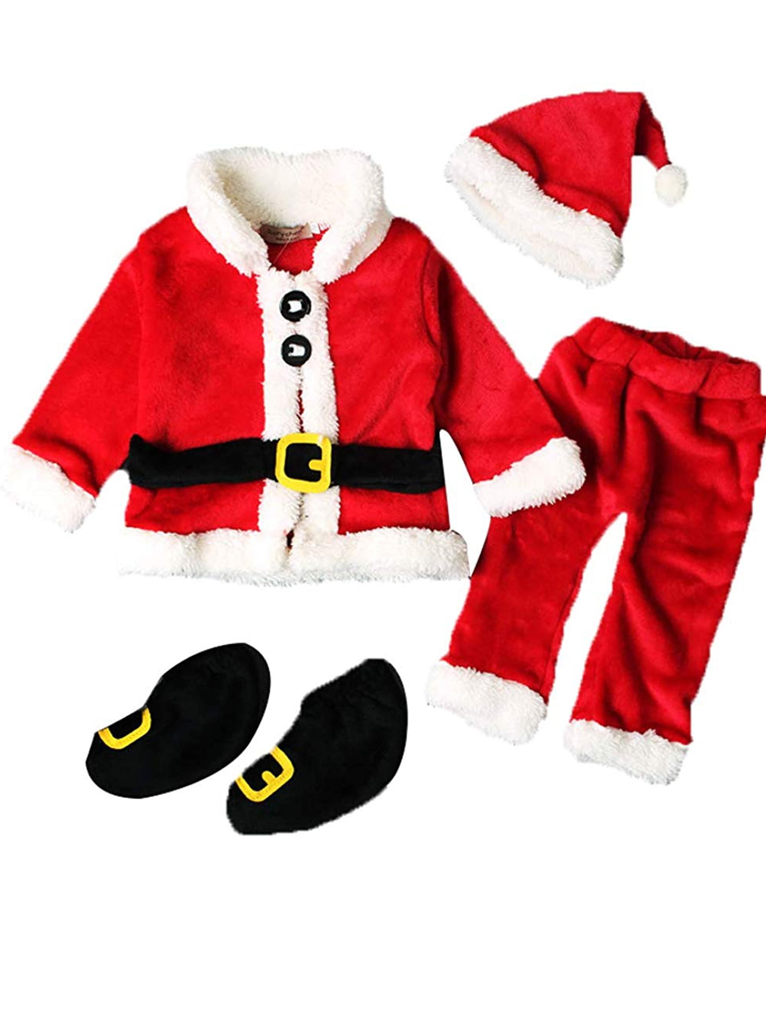 Baby Boy Girl Toddler Santa Outfits Set Christmas Costumes Coat+Pants+Hat+Socks 