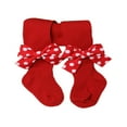 thumbnail image 1 of Infant Christmas Ribbed Pantyhose Girls Stretch Mid-Rise Tights with Bows, 1 of 4