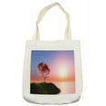 thumbnail image 1 of Tree Tote Bag, View of a Dramatic Sunset and Sea Setting, Cloth Linen Reusable Bag for Shopping Books Beach and More, 16.5" X 14", Cream, by Ambesonne, 1 of 2