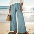 thumbnail image 5 of Usloyux Women's Wide Leg Drawstring Trousers with Pockets Flow Loose Long Pants Boho Solid Casual Beach Summer Vacation Workwear Bottoms, Blue 2XL, 5 of 9