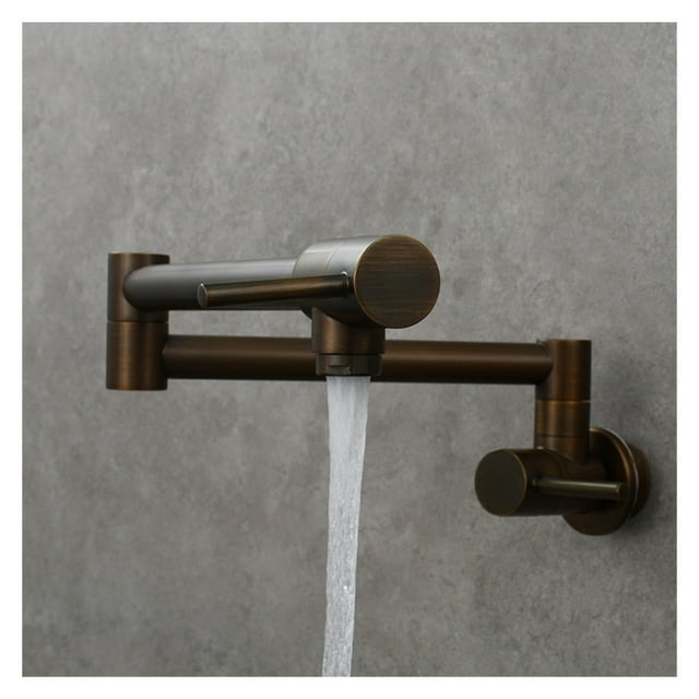 Brass Chrome Kitchen Faucet Dual Handle Kitchen Tap Wall Mounted Folding Double Handle Single Cold Water Tap ,Easy to Install