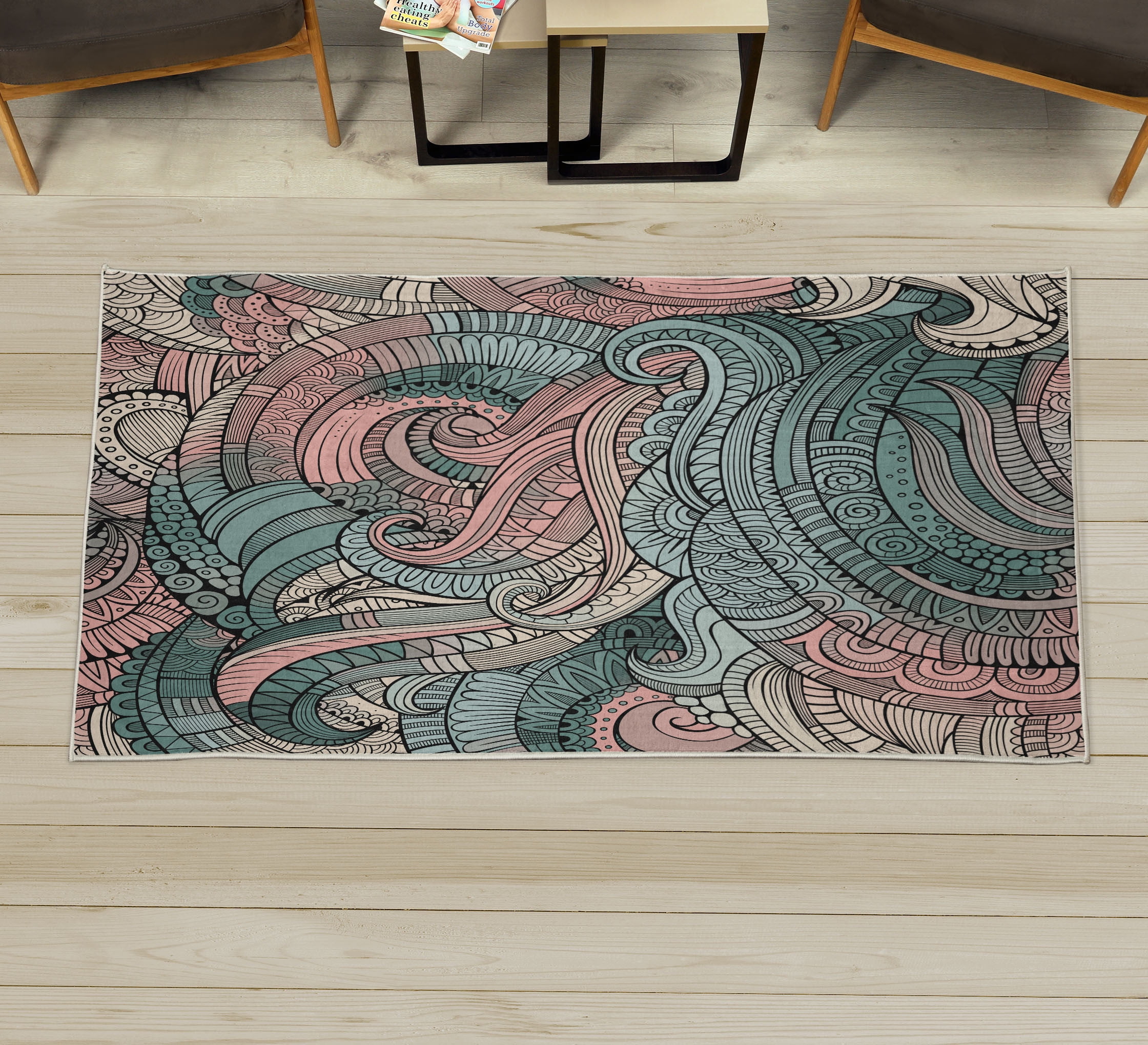Abstract Decorative Rug, Ocean Inspired Graphic Paisley Pattern Swirled ...