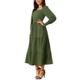 thumbnail image 4 of INSPIRE CHIC Vestido Midi Flowy de Manga Larga con Cuello Cuadrado y Cintura Fruncida para Mujeres, Elegante y Casual, Vestidos en Capas, Color Verde, 4 of 6