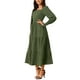 thumbnail image 4 of Vestido midi fluido de manga larga con escote cuadrado y cintura fruncida INSPIRE CHIC para mujer, elegante y casual, en color verde, 4 of 6