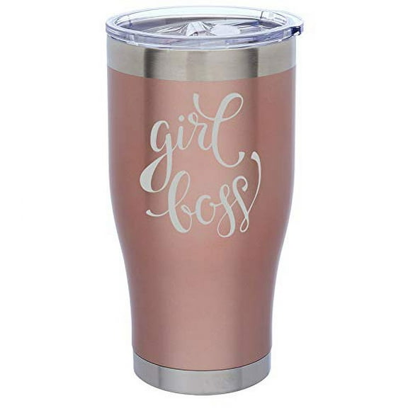 Rose Gold Double Wall Vacuum Insulated Stainless Steel Tumbler Travel Mug Girl Boss (24 oz)