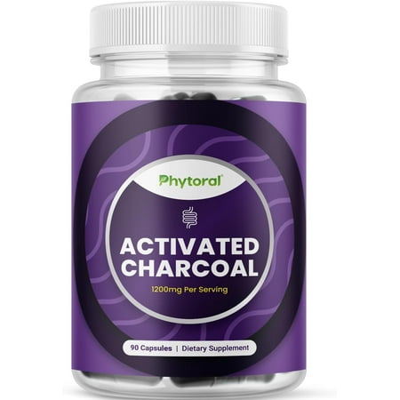 Phytoral 1200mg Activated Charcoal Capsules for Gut Health, Detox, & Digestive Support, 90 Capsules