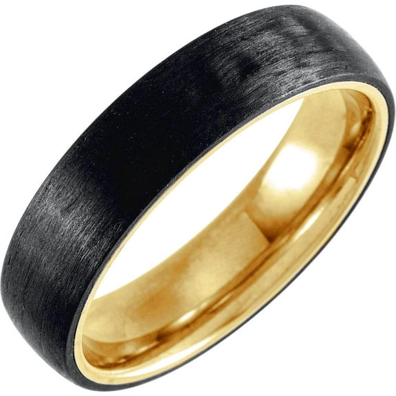 Titanium 6mm Polished Band With Carbon Fiber And 18k Yellow Gold Pvd Size 8 Ring for Women and Men