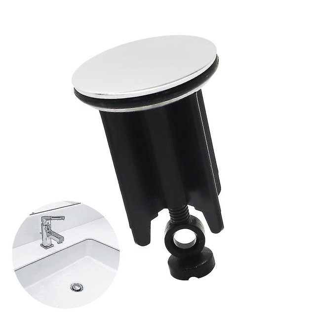 Juego de 2 tapones universales para lavabo de 40 mm, color negro, de latón cromado con goma, tapa de lavabo regulable en altura, anticalcáreo, tapón de desagüe cromado