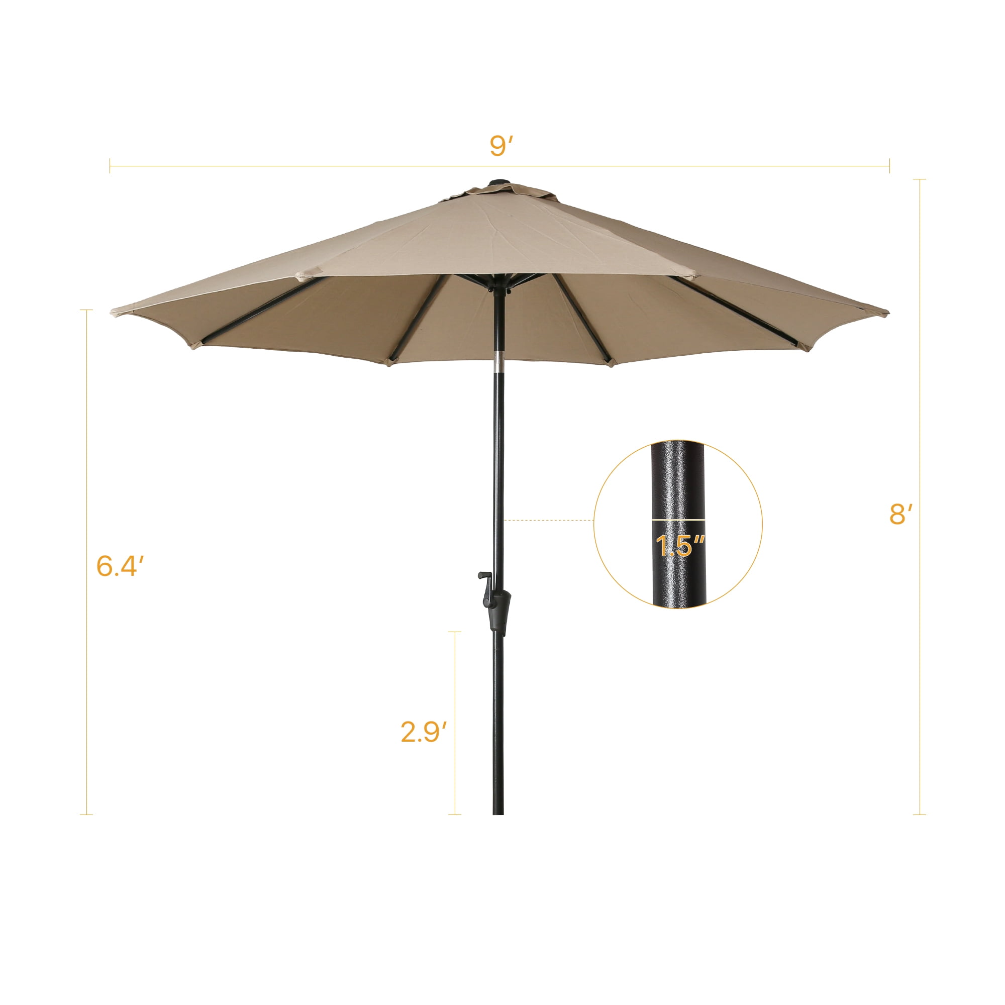 Iwicker 9Ft Sunbrella Patio Umbrella Outdoor Aluminum Market Umbrella with Crank and Push Button Tilt, Heather Beige