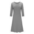 thumbnail image 5 of Hfyihgf Women's Fall Casual 3/4 Sleeve Dresses Crewneck Empire Waist Loose A-Line Flare Midi Dress Z1-Gray S, 5 of 9