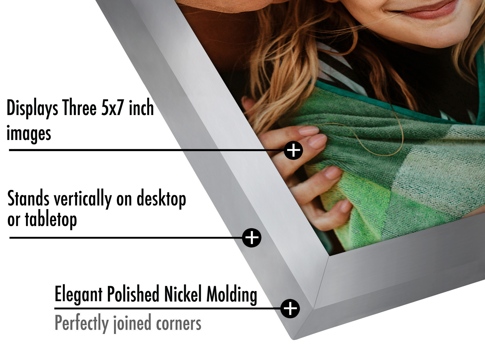Americanflat Hinged 3 Photo Frame in Nickel Color MDF - Desk Photo Frame for 5X7" Photos - Tri Folding Picture Frame For Desk - Displays 3 Photos with Shatter-Resistant Glass Covers