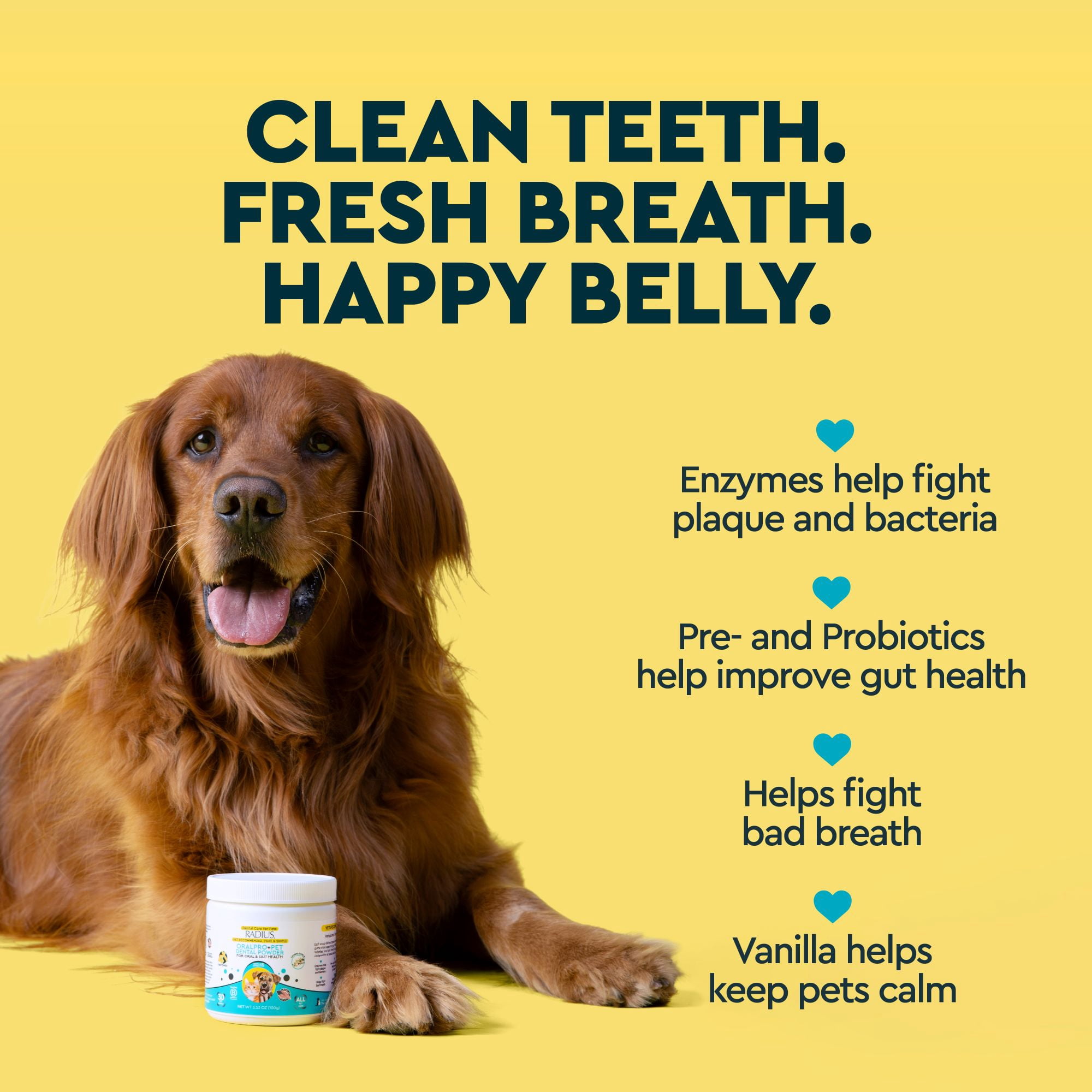 (2 pack) Radius OralPro+ Dental Powder for Dogs & Cats with Enzymes and Probiotics, Vanilla, 100g