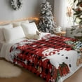 thumbnail image 3 of Christmas Snowman Flannel Blanket for Bed,Travel and Camping, Xmas Tree Ball Winter Fir Leaf Elk Red Plaid Super Soft Cozy Blanket for All Seasons 30"x40", 3 of 9