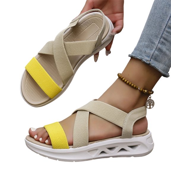 Willtoo Women's Comfortable Walking Sandals Slingback Lightweight Elastic Ankle Strap Low Wedges Walking Sandals Comfortable Slip On Casual Shoes