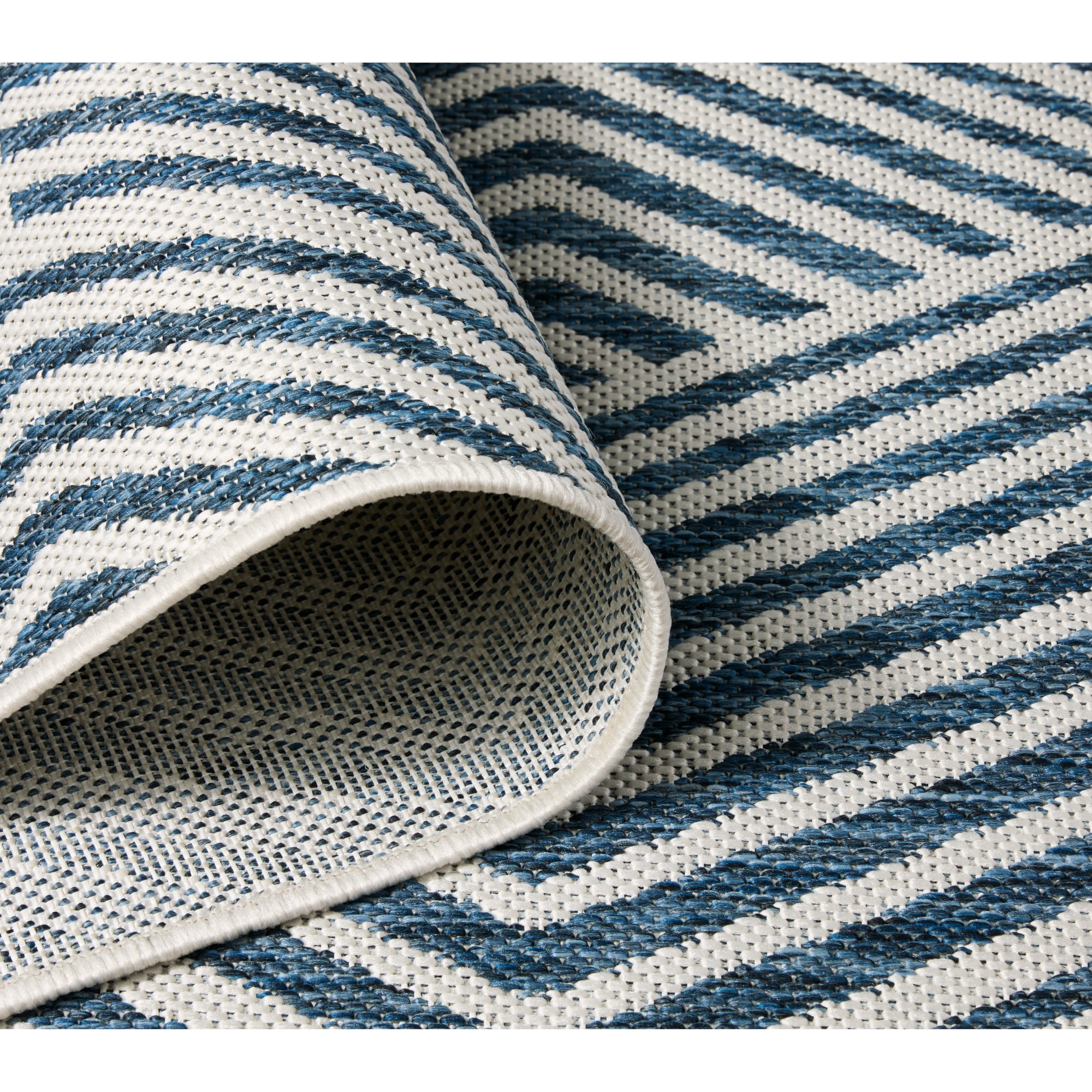 NICOLE MILLER NEW YORK Patio Country Ombre Geo Indoor Outdoor Area Rug, UV Fade Resistant, Low Pile, Navy Blue/Cream, 6'6"x9'2"