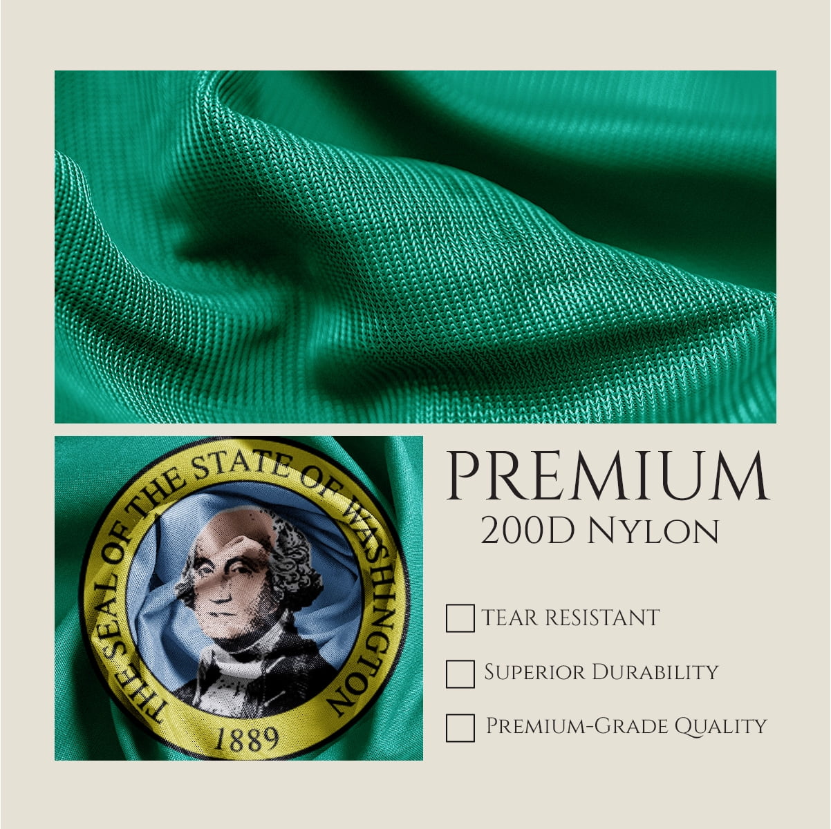 Promopatriot Washington WA State Flag 3x5 ft 200D Nylon Single Ply Reverse Print with Brass Grommets
